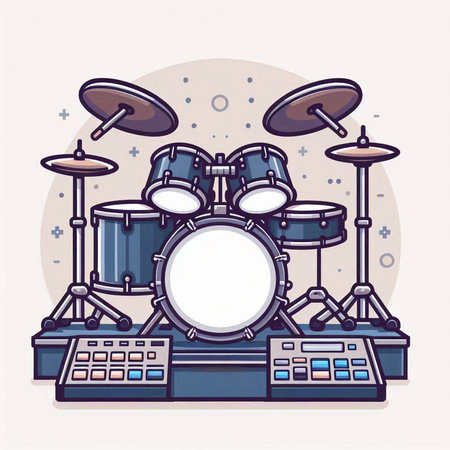 Drum set with drumsticks. Vector illustration in cartoon style.のイラスト素材