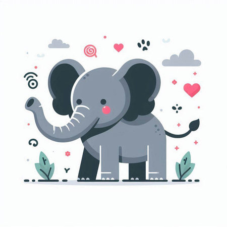 Cute little elephant with hearts. Vector illustration in flat cartoon style.のイラスト素材