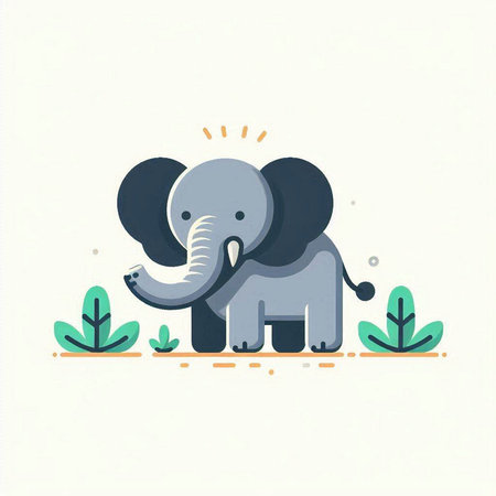 Vector illustration of cute elephant in the jungle. Flat style design.のイラスト素材