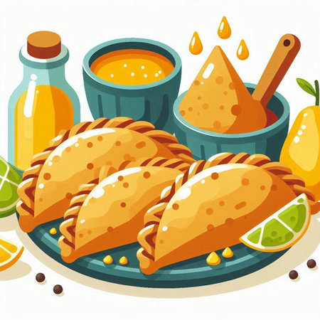 Illustration of a set of empanadas on a white backgroundのイラスト素材