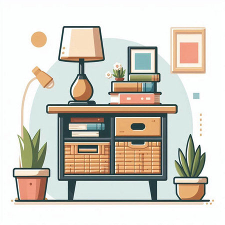 Interior of living room with furniture. Flat style vector illustration.のイラスト素材