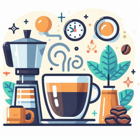 Coffee time flat vector illustration. Coffee time concept. Coffee break.のイラスト素材