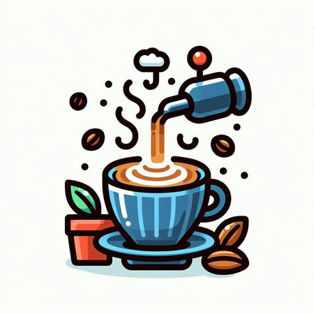 Coffee cup with latte art. Hand drawn vector illustration.のイラスト素材