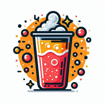 Vector illustration of a glass of cola with foam and bubbles.のイラスト素材