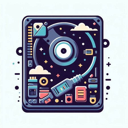 Retro music player. Vector illustration in flat cartoon style. EPS10のイラスト素材