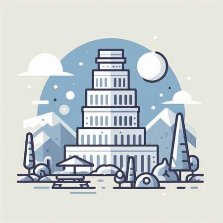 Pisa landmark, Italy. Vector illustration. Line art design.のイラスト素材