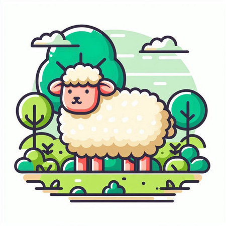Sheep in the forest. Vector illustration in a flat style.のイラスト素材