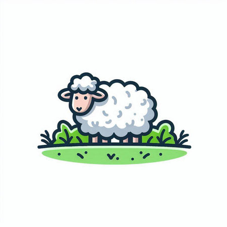 Sheep in a meadow. Vector illustration in doodle styleのイラスト素材