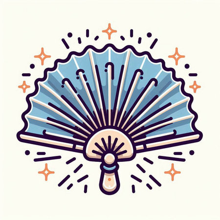 Hand drawn vector illustration of a fan. Isolated objects on white background.のイラスト素材