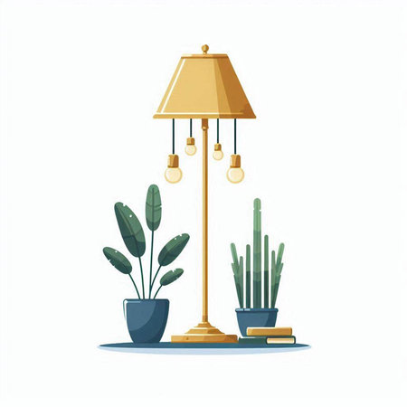 Lamp with houseplants. Vector illustration in flat style.のイラスト素材