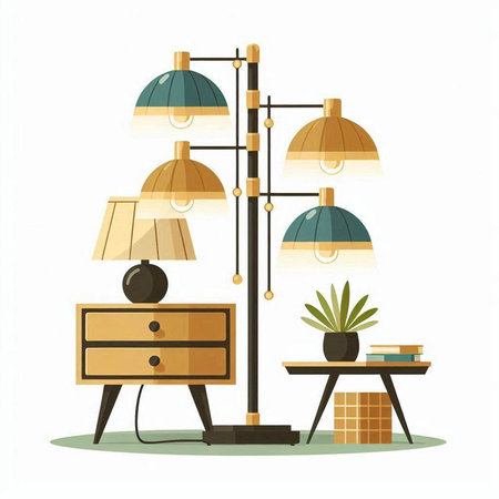 Illustration of a set of lamps on a white background. Vector illustrationのイラスト素材