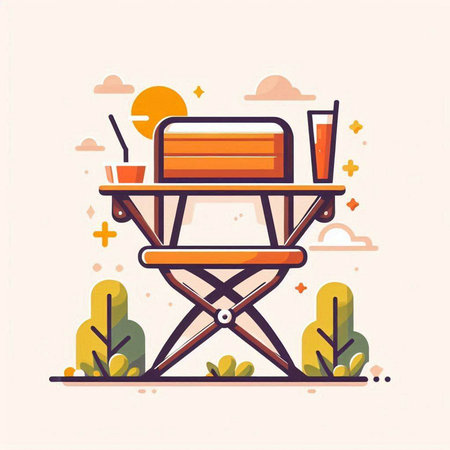 Outdoor chair with drink. Vector illustration in flat linear style.のイラスト素材