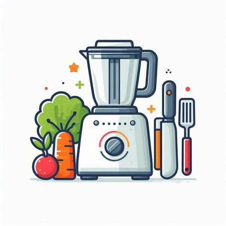 Kitchen appliances. Blender and vegetables. Vector illustration in a flat styleのイラスト素材