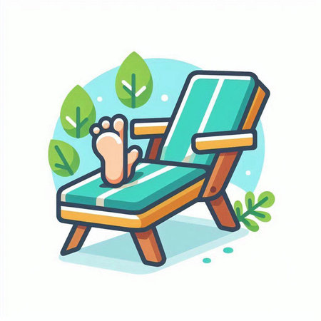 Relaxing in deck chair color icon. Isolated vector illustrationのイラスト素材