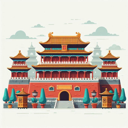 Chinese temple building. Vector illustration in a flat style for your designのイラスト素材