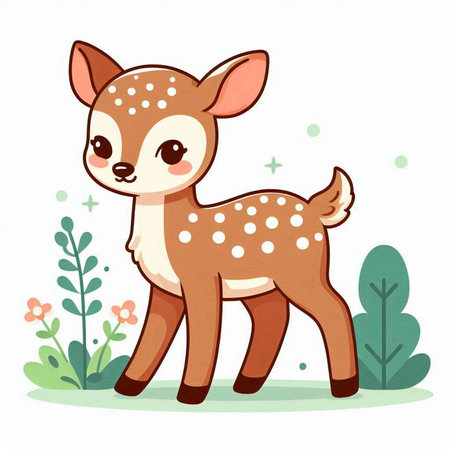 Cute little deer standing on the grass. Vector cartoon illustration.のイラスト素材