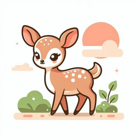 Cute little deer in the park. Vector illustration in cartoon style.のイラスト素材