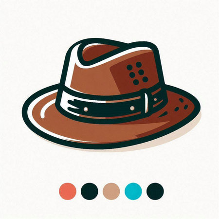 Illustration of a brown hat on a white background with colored circlesのイラスト素材