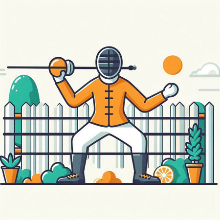 Fencing. Vector illustration in flat style. Sportsman in fencing.のイラスト素材
