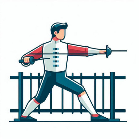Fencing. Man in sportswear. Vector illustration in cartoon styleのイラスト素材