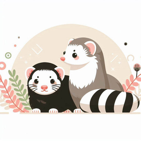Cute ferret and raccoon. Vector illustration for your designのイラスト素材
