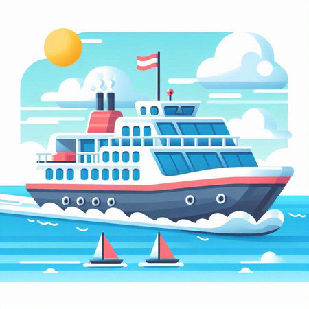 Cruise ship. Vector illustration in flat style on white background.のイラスト素材