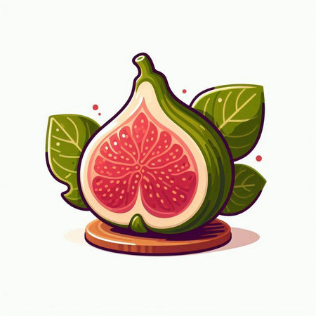 Figs with leaves on a white background. Vector illustration of a fig.のイラスト素材