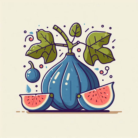 Figs and water drops. Vector illustration in a flat style.のイラスト素材
