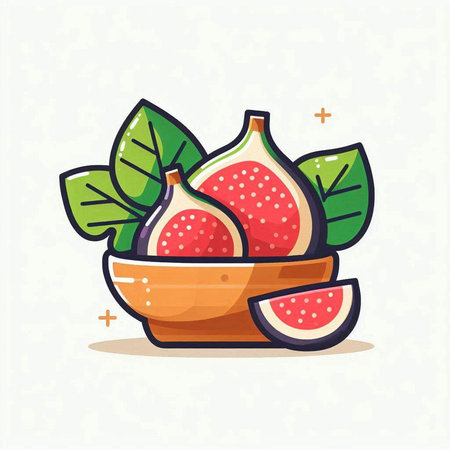 Figs in a bowl. Vector illustration in flat cartoon style.のイラスト素材