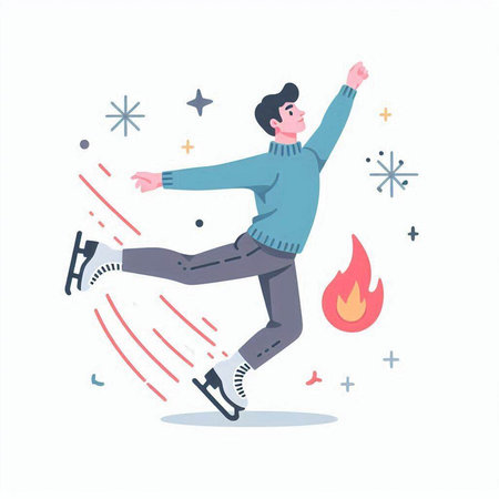 Vector illustration of a man in a sweater jumping in the air.のイラスト素材