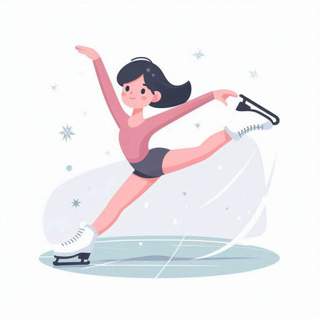Girl figure skating on ice. Vector illustration in flat cartoon style.のイラスト素材