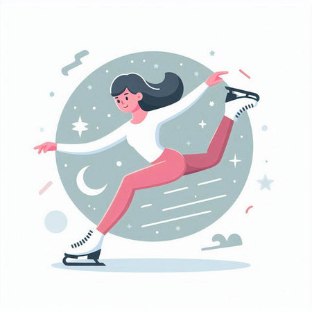 Girl skates on ice. Vector illustration in flat cartoon style.のイラスト素材