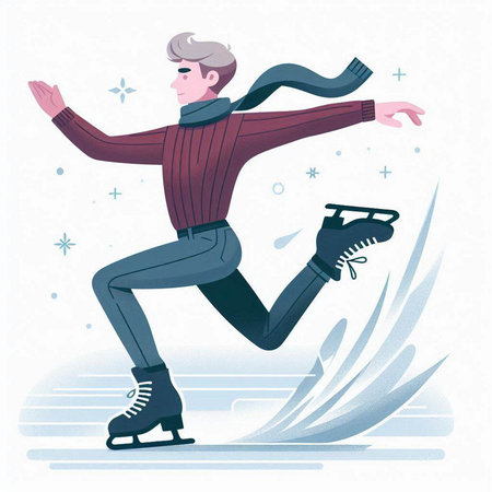 Vector illustration of a young man skating on ice. Winter sport.のイラスト素材