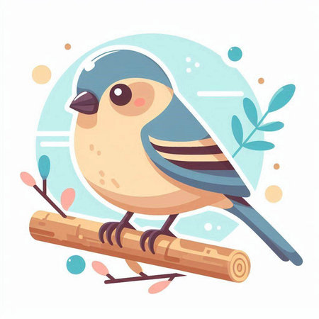 Cute little bird sitting on a tree branch. Vector illustration.のイラスト素材