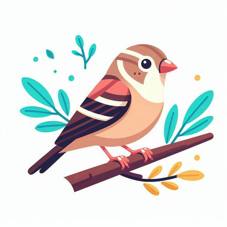 Cute little sparrow sitting on a branch. Vector illustration.のイラスト素材