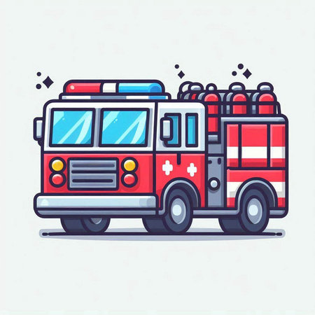 Fire truck. Emergency vehicle. Fire engine. Flat vector illustration.のイラスト素材