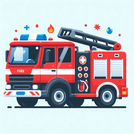 Fire engine. Flat style vector illustration. Cartoon firetruck.のイラスト素材