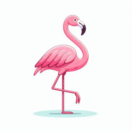 Pink flamingo isolated on white background. Vector illustration in cartoon style.のイラスト素材