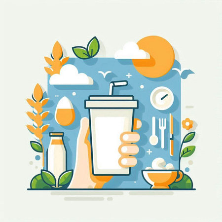Flat design vector illustration concept of eco-friendly food and drink.のイラスト素材