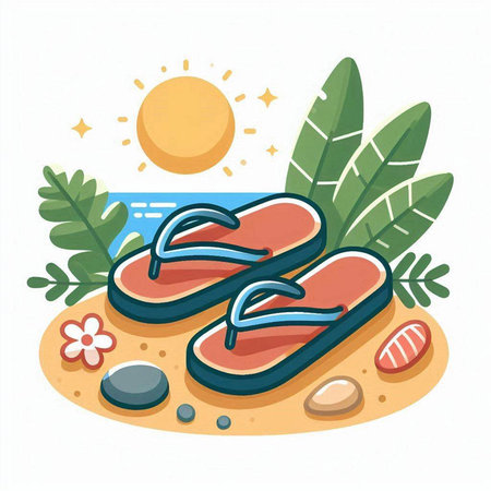 Flip flops on the beach. Vector illustration in flat styleのイラスト素材