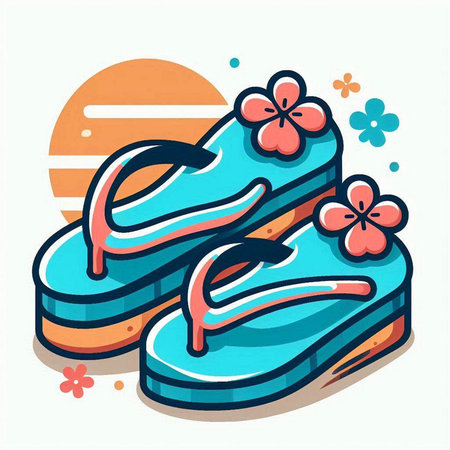 Flip-flops with flowers and sun. Vector illustration.のイラスト素材