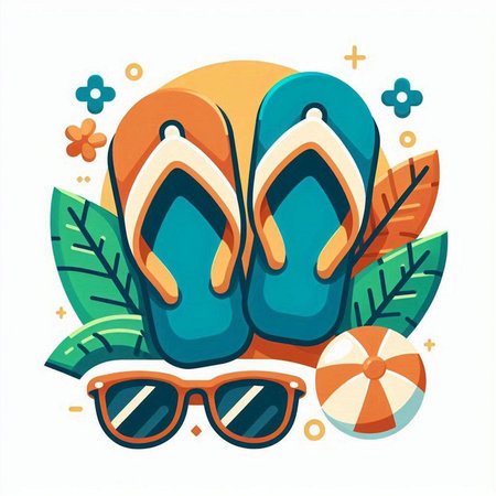 Flip flops and sunglasses on a white background. Vector illustration.のイラスト素材