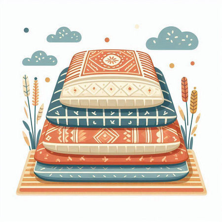 Pile of pillows in oriental style. Vector illustration.のイラスト素材