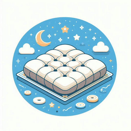 Illustration of a sleeping mattress in the moonlight. Vector illustration.のイラスト素材