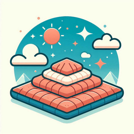 Vector illustration of a pyramid of sun and clouds in a flat styleのイラスト素材
