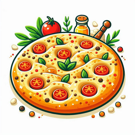 Illustration of pizza with tomato, mozzarella and basil.のイラスト素材