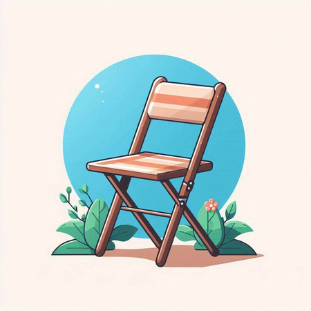 Illustration of a wooden chair in the garden. Vector illustration.のイラスト素材