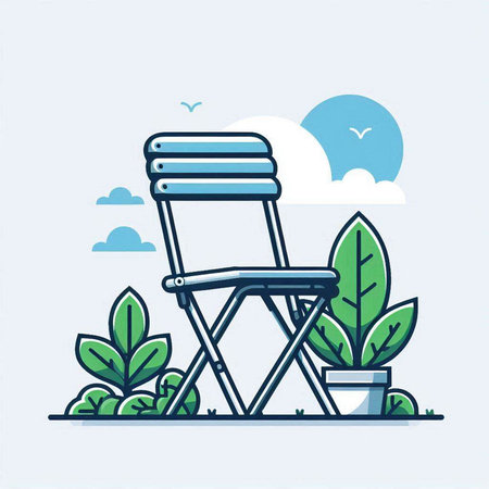 Deck chair in the garden. Vector illustration in flat style.のイラスト素材