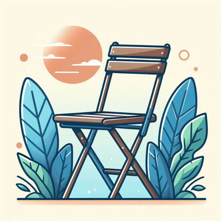 Wooden chair in the garden. Vector illustration in flat style.のイラスト素材