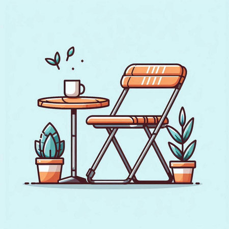 Coffee table and chair in cozy cafe. Vector illustration.のイラスト素材